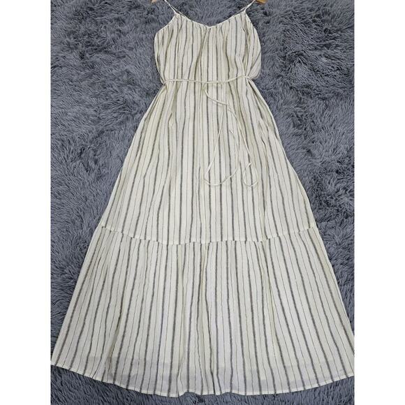 LOFT NWT Shimmer Stripe Tie Back Maxi Dress - Whisper White - Size Medium Boho - Picture 2 of 8